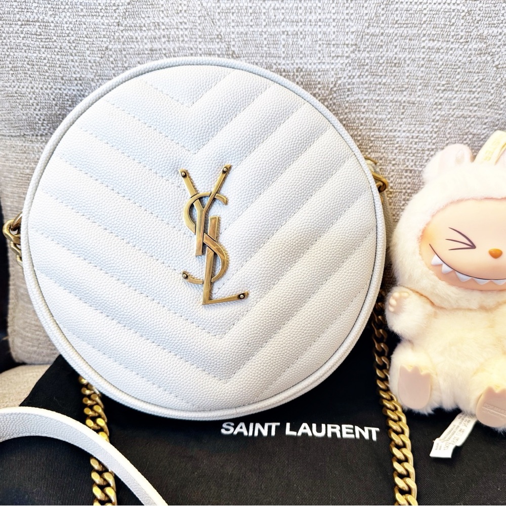 Authentic Saint Laurent Ivory / Bone YSL Monogram & Chevron Crossbody Bag